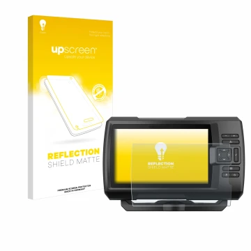 Parte frontale di una confezione del prodotto con il logo del marchio upscreen. Accanto è raffigurato il dispositivo Garmin St