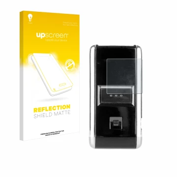 Parte frontale di una confezione del prodotto con il logo del marchio upscreen. Accanto è raffigurato il dispositivo Opticon O