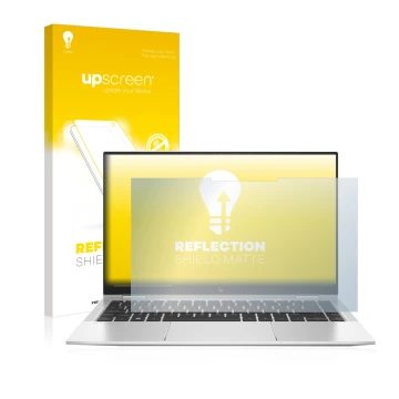 Parte frontale di una confezione del prodotto con il logo del marchio upscreen. Accanto è raffigurato il dispositivo HP Eliteb