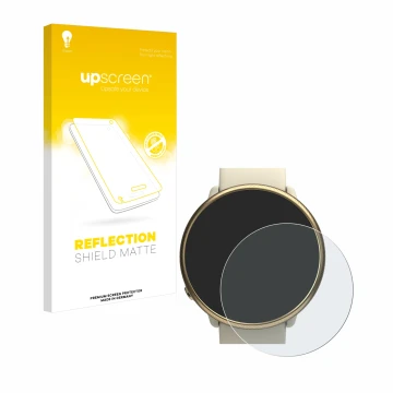 Parte frontale di una confezione del prodotto con il logo del marchio upscreen. Accanto è raffigurato il dispositivo Polar Ign