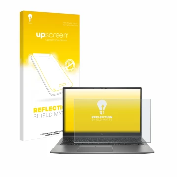 Parte frontale di una confezione del prodotto con il logo del marchio upscreen. Accanto è raffigurato il dispositivo HP ZBook 