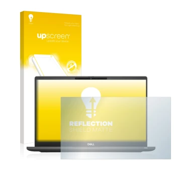 Parte frontale di una confezione del prodotto con il logo del marchio upscreen. Accanto è raffigurato il dispositivo Dell Lati