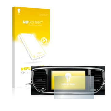 Parte frontale di una confezione del prodotto con il logo del marchio upscreen. Accanto è raffigurato il dispositivo Kia Sport