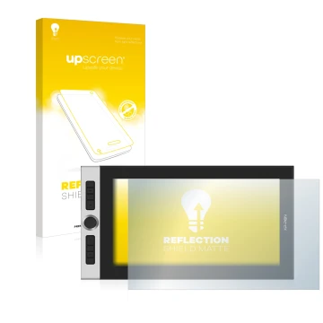 Parte frontale di una confezione del prodotto con il logo del marchio upscreen. Accanto è raffigurato il dispositivo XP-Pen In