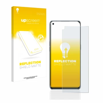 Parte frontale di una confezione del prodotto con il logo del marchio upscreen. Accanto è raffigurato il dispositivo Oppo Reno