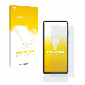 Parte frontale di una confezione del prodotto con il logo del marchio upscreen. Accanto è raffigurato il dispositivo Samsung G