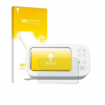 Parte frontale di una confezione del prodotto con il logo del marchio upscreen. Accanto è raffigurato il dispositivo Omron X7 