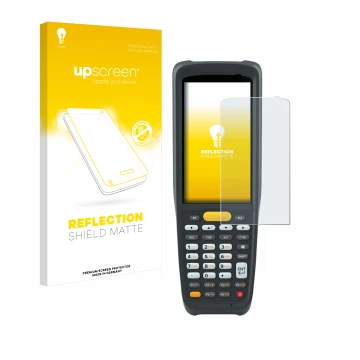 Parte frontale di una confezione del prodotto con il logo del marchio upscreen. Accanto è raffigurato il dispositivo Zebra MC2