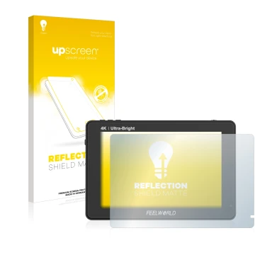 Parte frontale di una confezione del prodotto con il logo del marchio upscreen. Accanto è raffigurato il dispositivo Feelworld