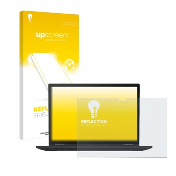 Parte frontale di una confezione del prodotto con il logo del marchio upscreen. Accanto è raffigurato il dispositivo Lenovo Th