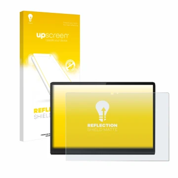 Parte frontale di una confezione del prodotto con il logo del marchio upscreen. Accanto è raffigurato il dispositivo Lenovo Yo