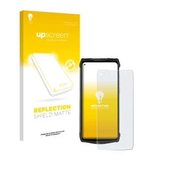 Parte frontale di una confezione del prodotto con il logo del marchio upscreen. Accanto è raffigurato il dispositivo Ulefone P