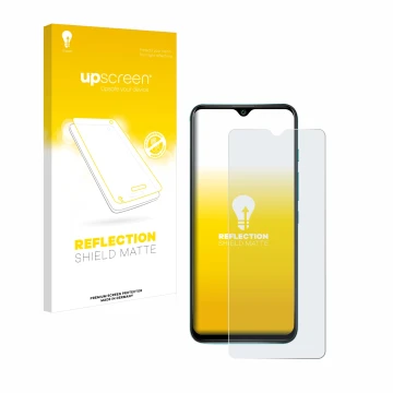 Parte frontale di una confezione del prodotto con il logo del marchio upscreen. Accanto è raffigurato il dispositivo Wiko Powe