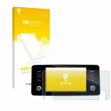 Parte frontale di una confezione del prodotto con il logo del marchio upscreen. Accanto è raffigurato il dispositivo Skoda Bol