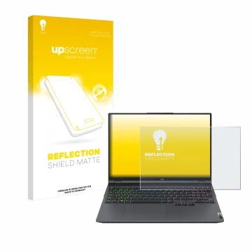 Parte frontale di una confezione del prodotto con il logo del marchio upscreen. Accanto è raffigurato il dispositivo Lenovo Le