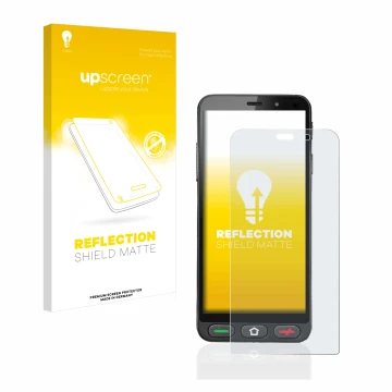 Parte frontale di una confezione del prodotto con il logo del marchio upscreen. Accanto è raffigurato il dispositivo Brondi Am