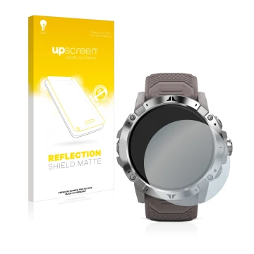 Parte frontale di una confezione del prodotto con il logo del marchio upscreen. Accanto è raffigurato il dispositivo Coros Ver