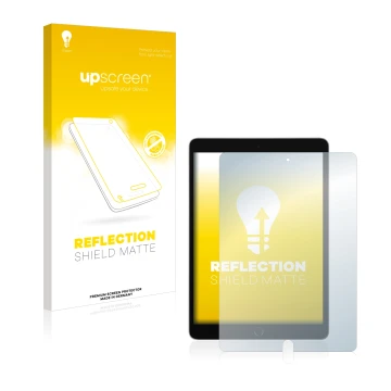 Parte frontale di una confezione del prodotto con il logo del marchio upscreen. Accanto è raffigurato il dispositivo Apple iPa