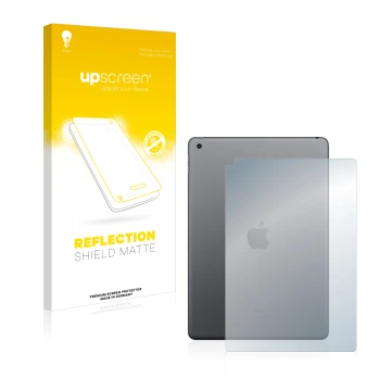 Parte frontale di una confezione del prodotto con il logo del marchio upscreen. Accanto è raffigurato il dispositivo Apple iPa