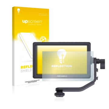 Parte frontale di una confezione del prodotto con il logo del marchio upscreen. Accanto è raffigurato il dispositivo Feelworld