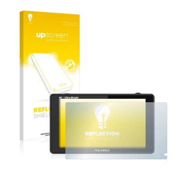 Parte frontale di una confezione del prodotto con il logo del marchio upscreen. Accanto è raffigurato il dispositivo Feelworld