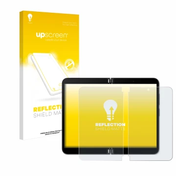 Parte frontale di una confezione del prodotto con il logo del marchio upscreen. Accanto è raffigurato il dispositivo Microsoft