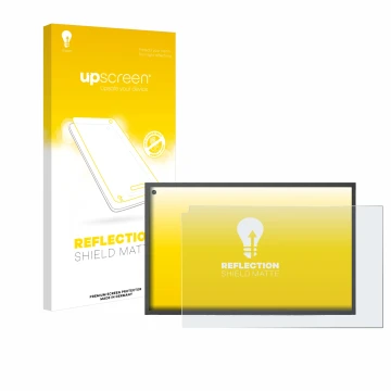 Parte frontale di una confezione del prodotto con il logo del marchio upscreen. Accanto è raffigurato il dispositivo Amazon Ec