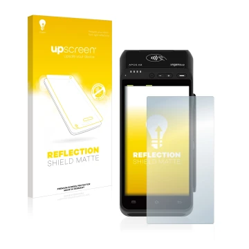 Parte frontale di una confezione del prodotto con il logo del marchio upscreen. Accanto è raffigurato il dispositivo ingenico 