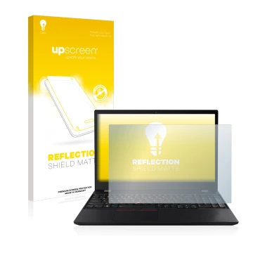 Parte frontale di una confezione del prodotto con il logo del marchio upscreen. Accanto è raffigurato il dispositivo Lenovo Th