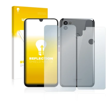 Parte frontale di una confezione del prodotto con il logo del marchio upscreen. Accanto è raffigurato il dispositivo Gigaset G