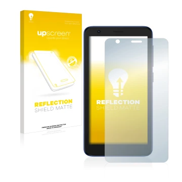 Parte frontale di una confezione del prodotto con il logo del marchio upscreen. Accanto è raffigurato il dispositivo ZTE Blade