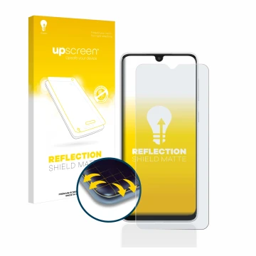 Parte frontale di una confezione del prodotto con il logo del marchio upscreen. Accanto è raffigurato il dispositivo Samsung G