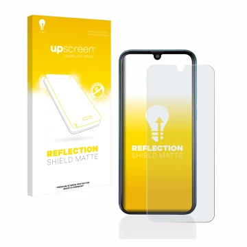 Parte frontale di una confezione del prodotto con il logo del marchio upscreen. Accanto è raffigurato il dispositivo Brondi Mi