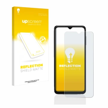 Parte frontale di una confezione del prodotto con il logo del marchio upscreen. Accanto è raffigurato il dispositivo Samsung G