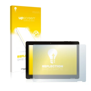 Parte frontale di una confezione del prodotto con il logo del marchio upscreen. Accanto è raffigurato il dispositivo Hannspree