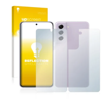 Parte frontale di una confezione del prodotto con il logo del marchio upscreen. Accanto è raffigurato il dispositivo Samsung G