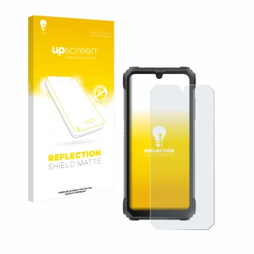 Parte frontale di una confezione del prodotto con il logo del marchio upscreen. Accanto è raffigurato il dispositivo Blackview