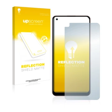 Parte frontale di una confezione del prodotto con il logo del marchio upscreen. Accanto è raffigurato il dispositivo Oppo A96 