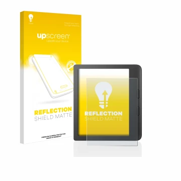 Parte frontale di una confezione del prodotto con il logo del marchio upscreen. Accanto è raffigurato il dispositivo Tolino Vi