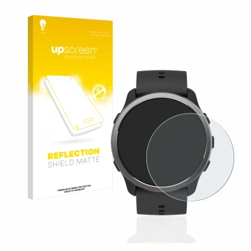 Parte frontale di una confezione del prodotto con il logo del marchio upscreen. Accanto è raffigurato il dispositivo Suunto 5 