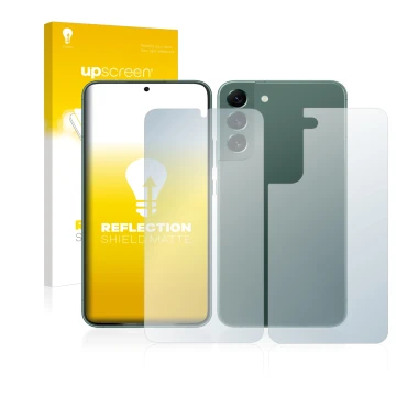 Parte frontale di una confezione del prodotto con il logo del marchio upscreen. Accanto è raffigurato il dispositivo Samsung G
