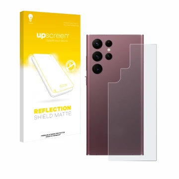 Parte frontale di una confezione del prodotto con il logo del marchio upscreen. Accanto è raffigurato il dispositivo Samsung G