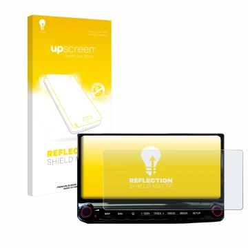 Parte frontale di una confezione del prodotto con il logo del marchio upscreen. Accanto è raffigurato il dispositivo Kia Ceed 