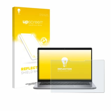 Parte frontale di una confezione del prodotto con il logo del marchio upscreen. Accanto è raffigurato il dispositivo Dell Lati