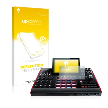 Parte frontale di una confezione del prodotto con il logo del marchio upscreen. Accanto è raffigurato il dispositivo Akai MPC 