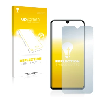 Parte frontale di una confezione del prodotto con il logo del marchio upscreen. Accanto è raffigurato il dispositivo Samsung G