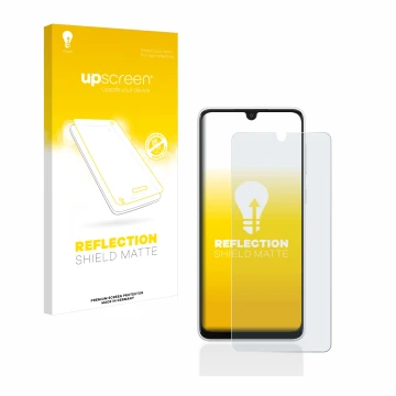 Parte frontale di una confezione del prodotto con il logo del marchio upscreen. Accanto è raffigurato il dispositivo Samsung G