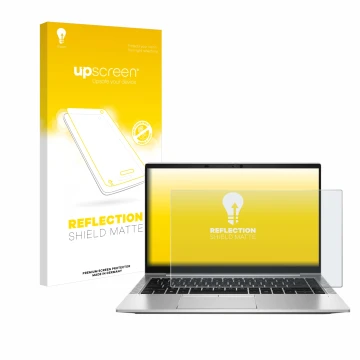 Parte frontale di una confezione del prodotto con il logo del marchio upscreen. Accanto è raffigurato il dispositivo HP EliteB