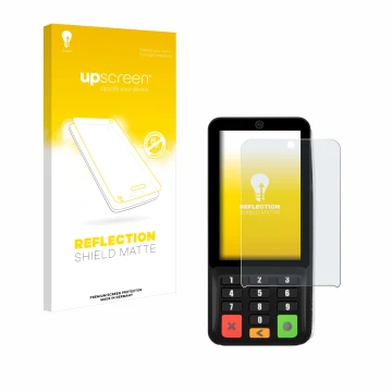 Parte frontale di una confezione del prodotto con il logo del marchio upscreen. Accanto è raffigurato il dispositivo Pax A35 c