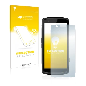 Parte frontale di una confezione del prodotto con il logo del marchio upscreen. Accanto è raffigurato il dispositivo Crosscall